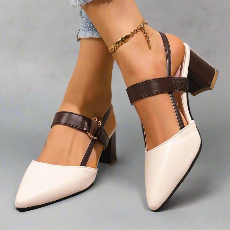 Women's Pointed-Toe Block-Heel Slingback Buckle-Strap Pumps