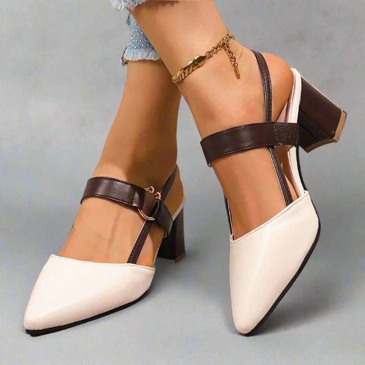 Women's Pointed-Toe Block-Heel Slingback Buckle-Strap Pumps