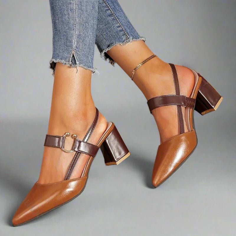 Women's Pointed-Toe Block-Heel Slingback Buckle-Strap Pumps