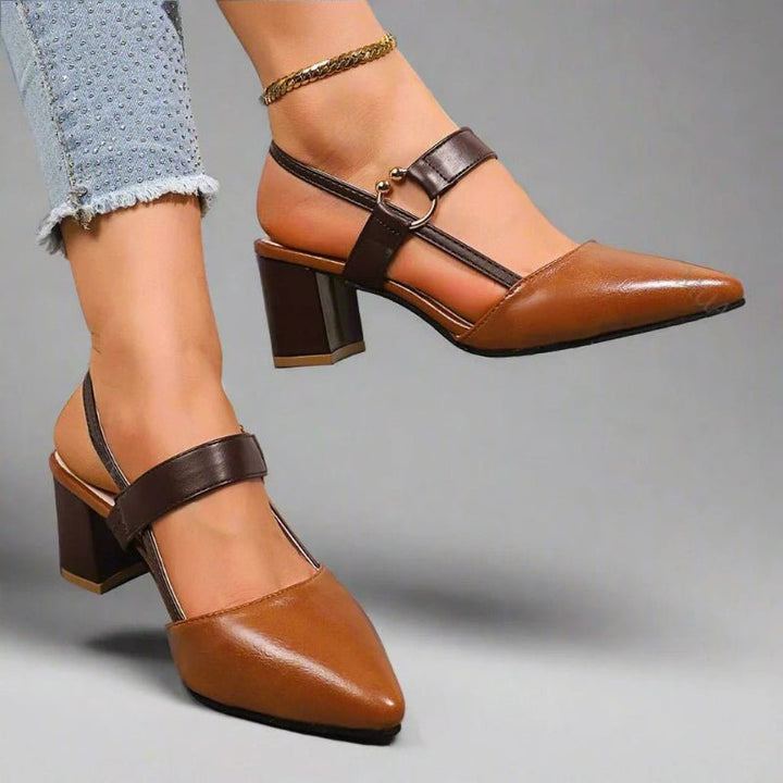 Women's Pointed-Toe Block-Heel Slingback Buckle-Strap Pumps