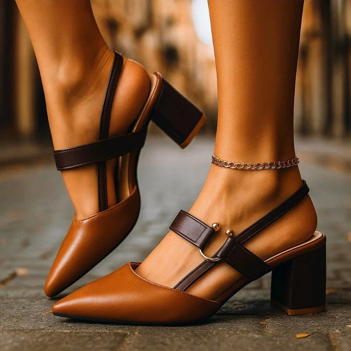Women's Pointed-Toe Block-Heel Slingback Buckle-Strap Pumps