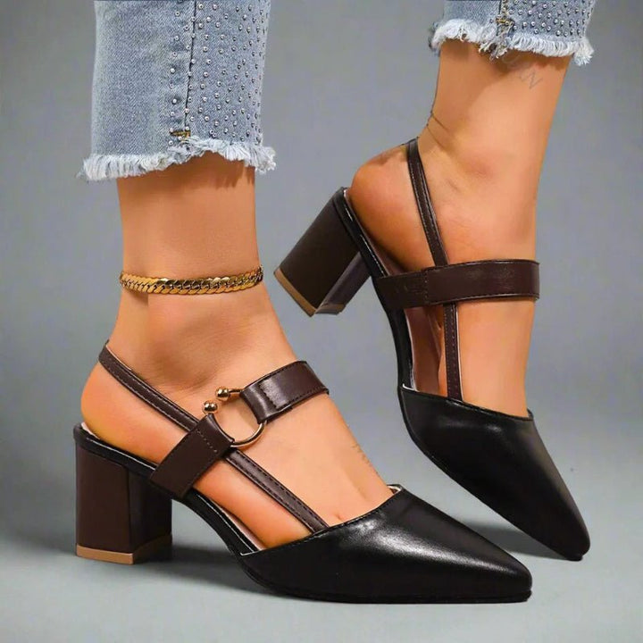 Women's Pointed-Toe Block-Heel Slingback Buckle-Strap Pumps