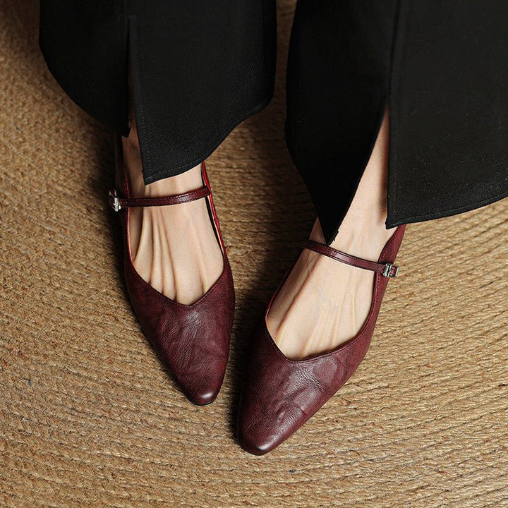 Women's Pointed-Toe Buckle-Strap Slip-On Mary Jane Mule Flats