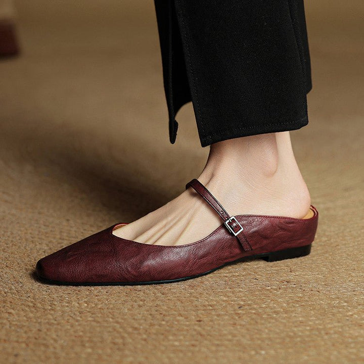 Women's Pointed-Toe Buckle-Strap Slip-On Mary Jane Mule Flats
