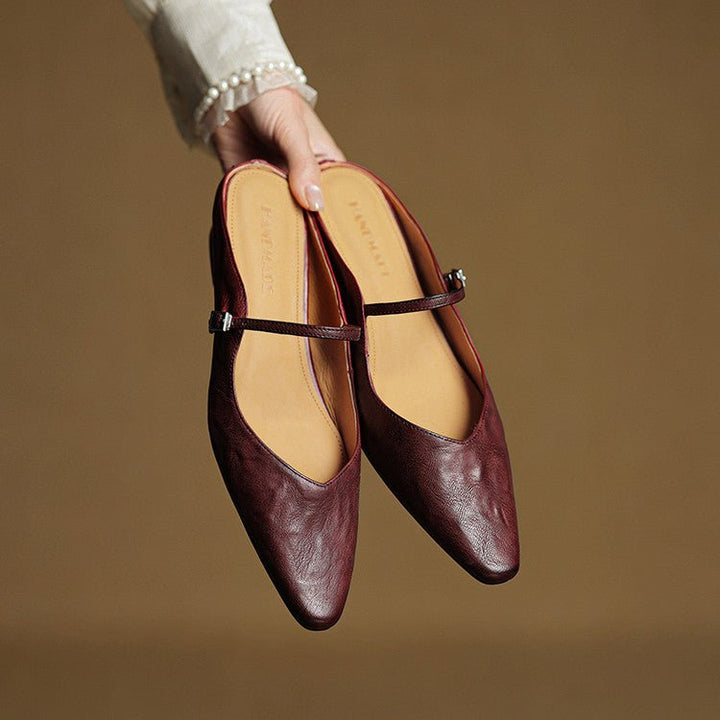 Women's Pointed-Toe Buckle-Strap Slip-On Mary Jane Mule Flats