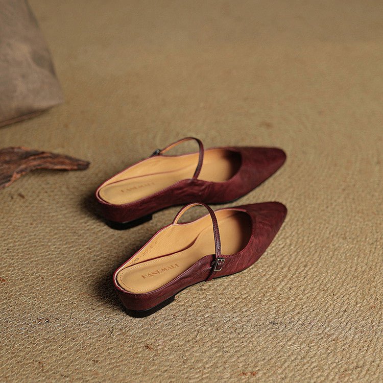 Women's Pointed-Toe Buckle-Strap Slip-On Mary Jane Mule Flats
