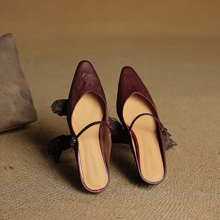 Women's Pointed-Toe Buckle-Strap Slip-On Mary Jane Mule Flats