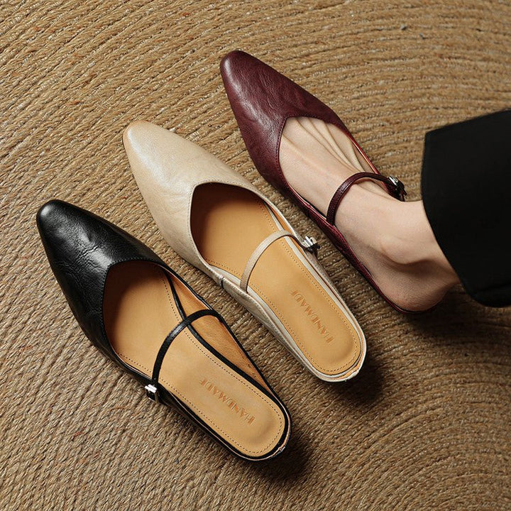 Women's Pointed-Toe Buckle-Strap Slip-On Mary Jane Mule Flats
