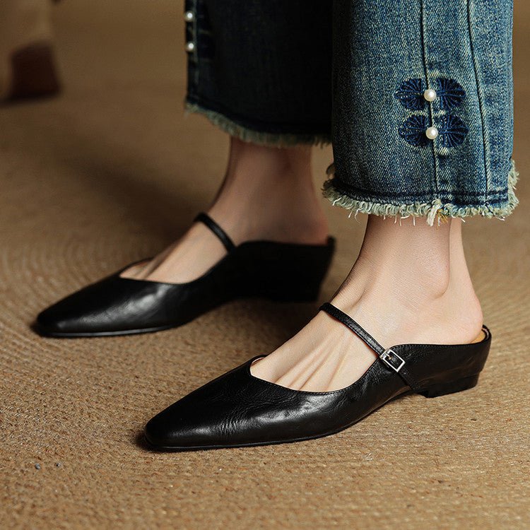 Women's Pointed-Toe Buckle-Strap Slip-On Mary Jane Mule Flats