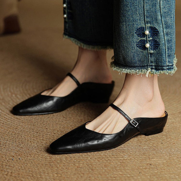 Women's Pointed-Toe Buckle-Strap Slip-On Mary Jane Mule Flats