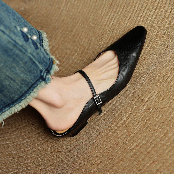 Women's Pointed-Toe Buckle-Strap Slip-On Mary Jane Mule Flats