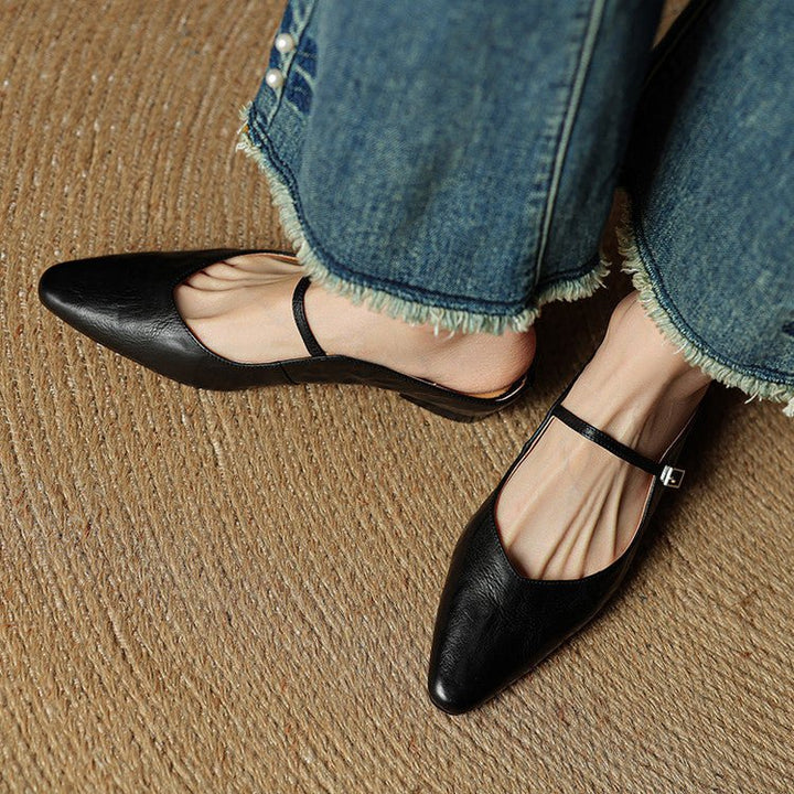 Women's Pointed-Toe Buckle-Strap Slip-On Mary Jane Mule Flats