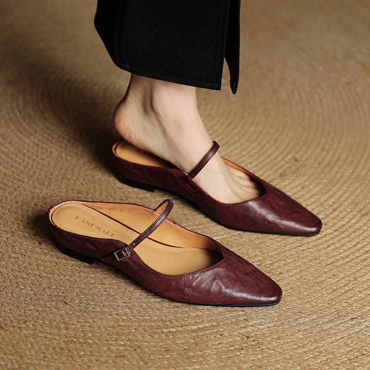 Women's Pointed-Toe Buckle-Strap Slip-On Mary Jane Mule Flats - Braun