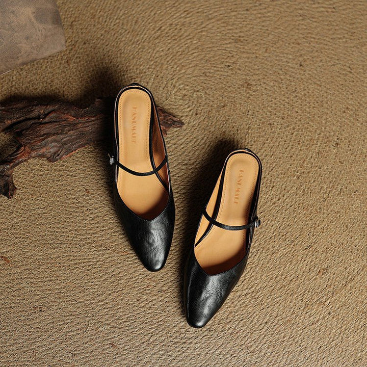 Women's Pointed-Toe Buckle-Strap Slip-On Mary Jane Mule Flats