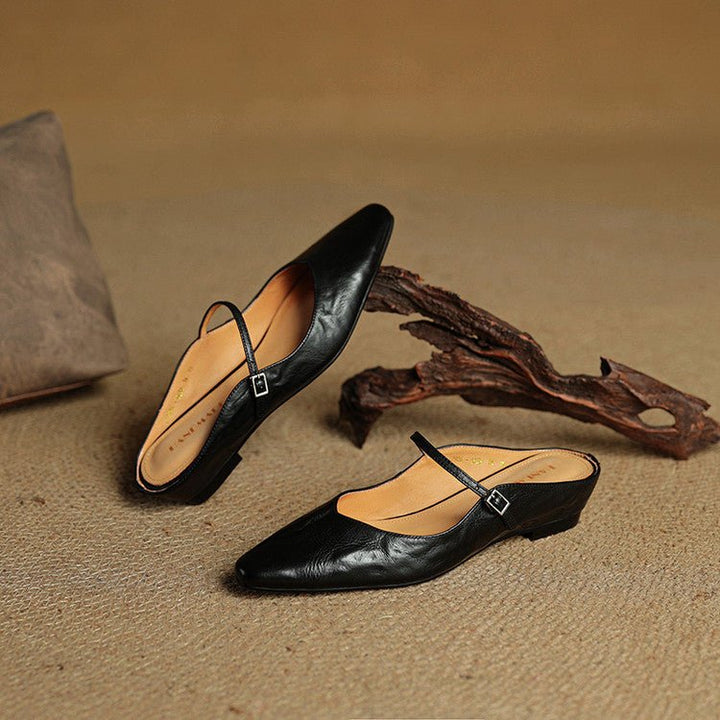 Women's Pointed-Toe Buckle-Strap Slip-On Mary Jane Mule Flats