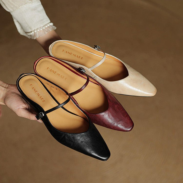 Women's Pointed-Toe Buckle-Strap Slip-On Mary Jane Mule Flats