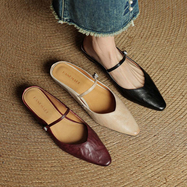 Women's Pointed-Toe Buckle-Strap Slip-On Mary Jane Mule Flats