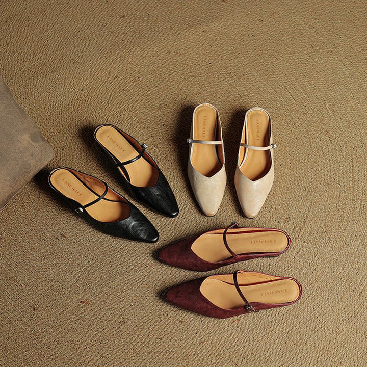 Women's Pointed-Toe Buckle-Strap Slip-On Mary Jane Mule Flats