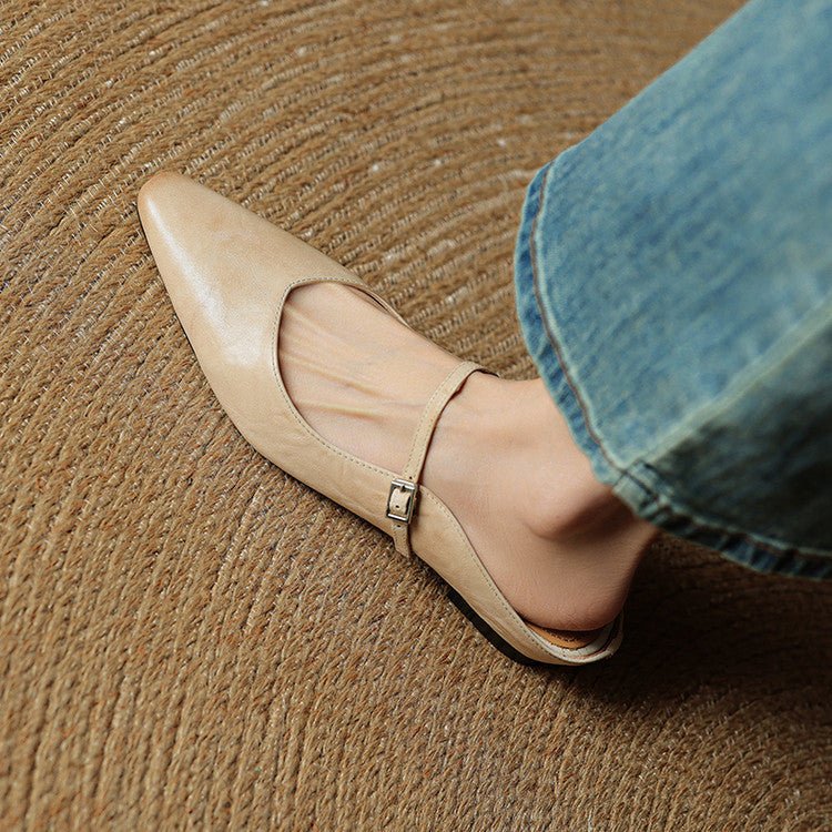 Women's Pointed-Toe Buckle-Strap Slip-On Mary Jane Mule Flats