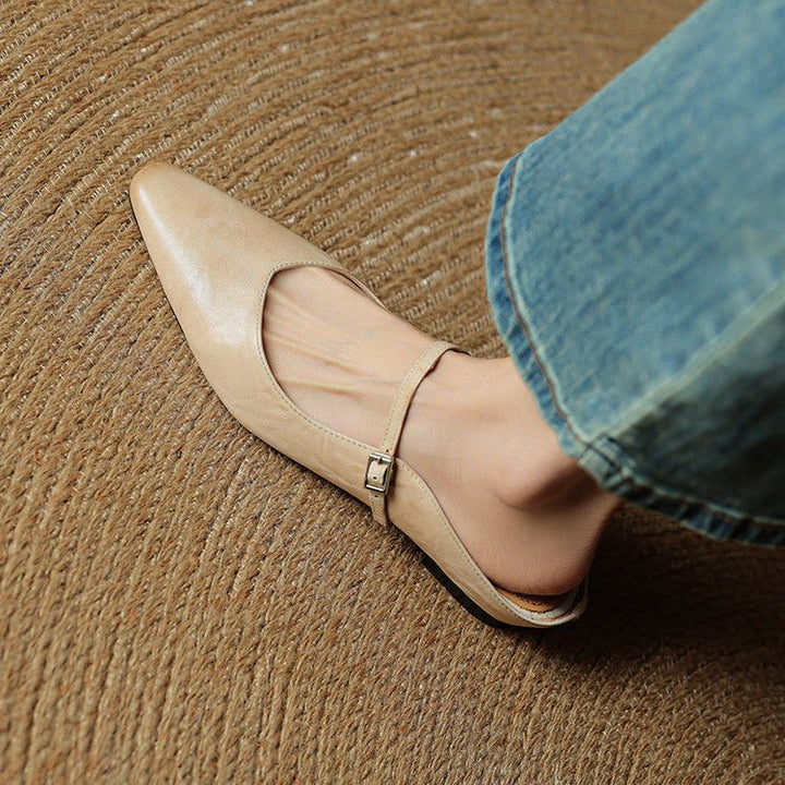 Women's Pointed-Toe Buckle-Strap Slip-On Mary Jane Mule Flats