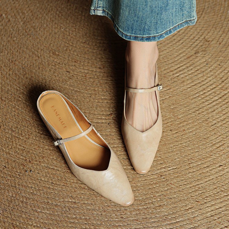 Women's Pointed-Toe Buckle-Strap Slip-On Mary Jane Mule Flats