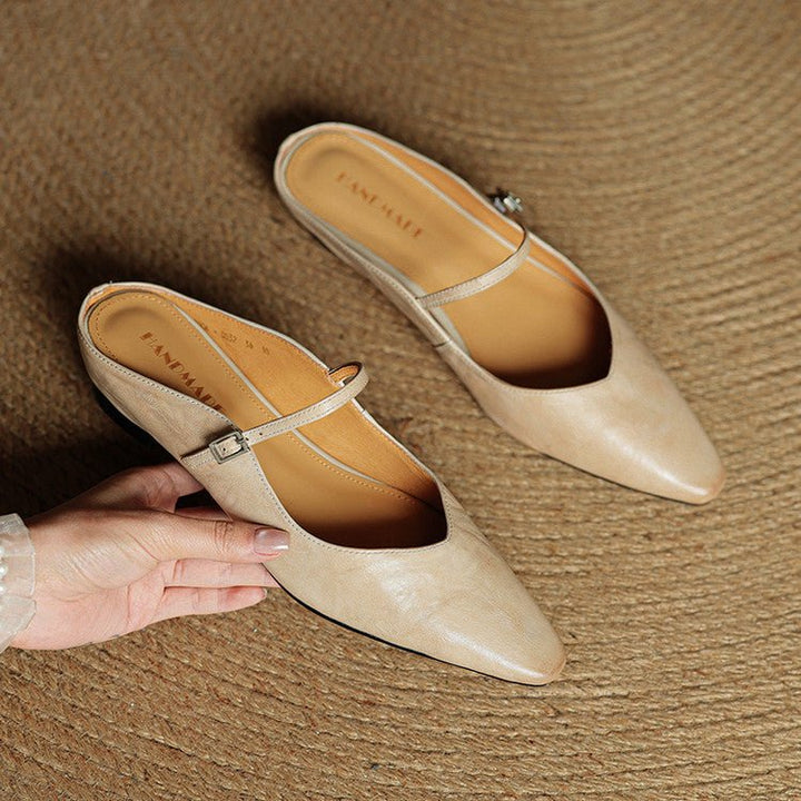 Women's Pointed-Toe Buckle-Strap Slip-On Mary Jane Mule Flats