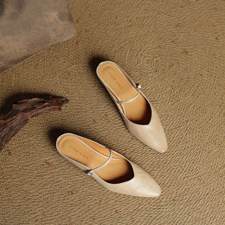Women's Pointed-Toe Buckle-Strap Slip-On Mary Jane Mule Flats