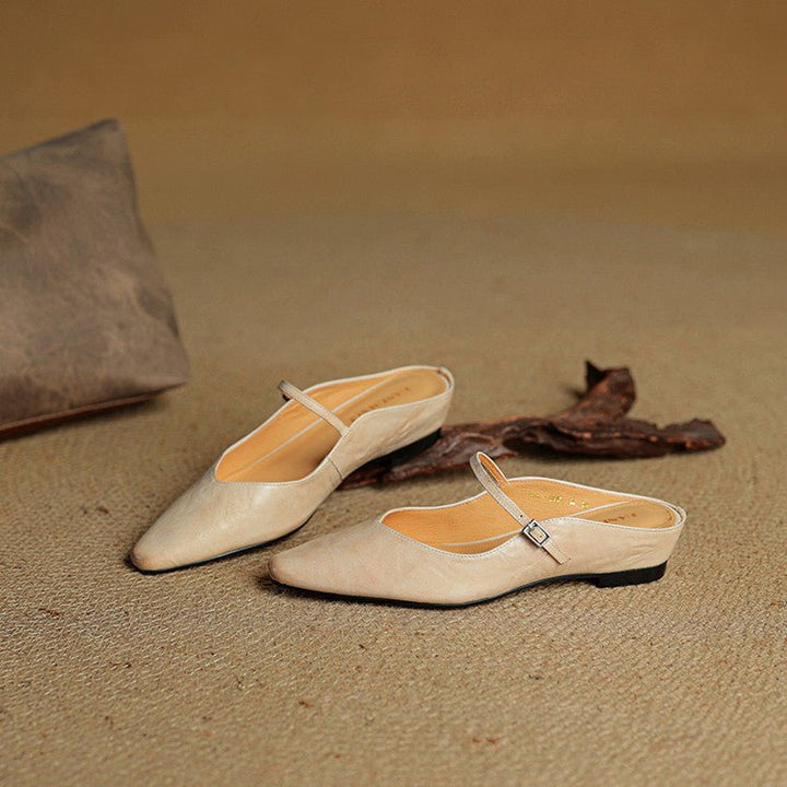 Women's Pointed-Toe Buckle-Strap Slip-On Mary Jane Mule Flats