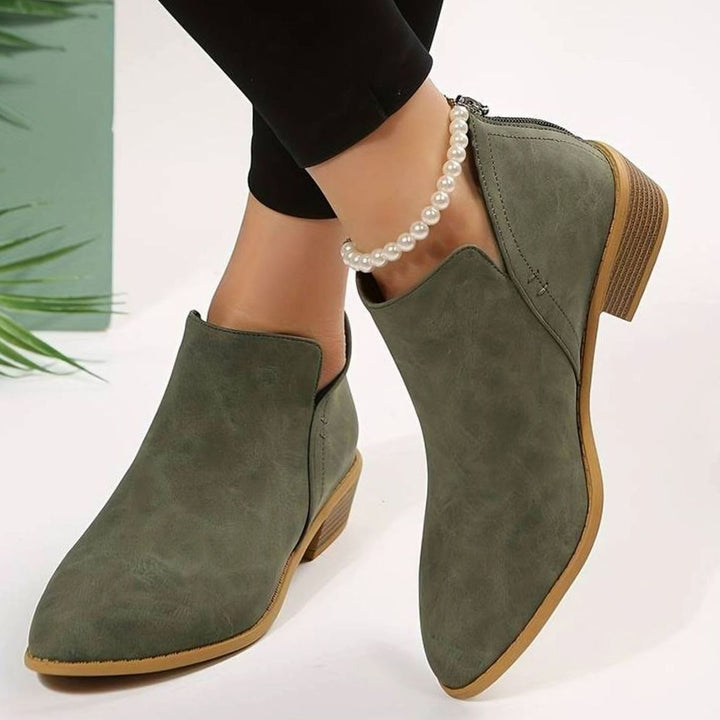 Women's Pointed-Toe Low Block Heel Slip-On Boots - Green