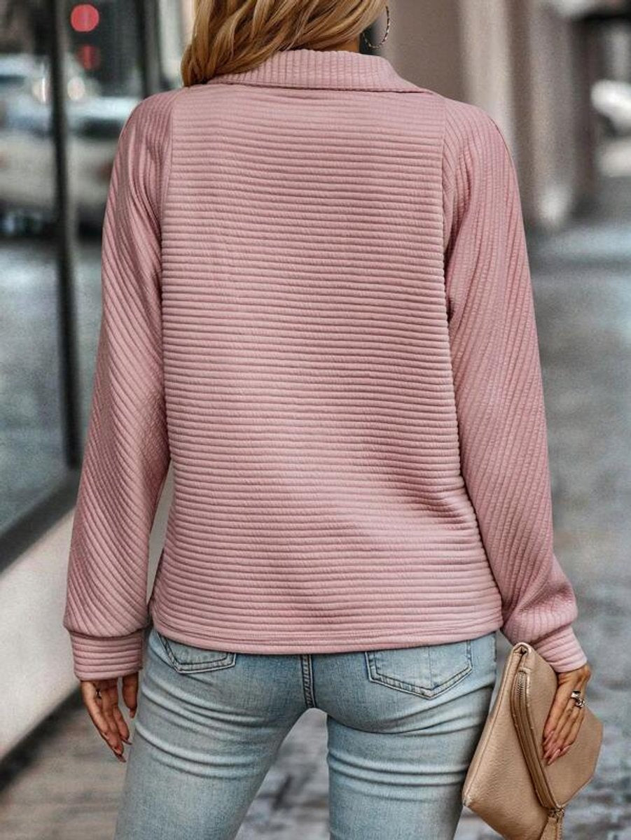Women's Quarter-Zip Ribbed Pullover Sweater Stand Collar