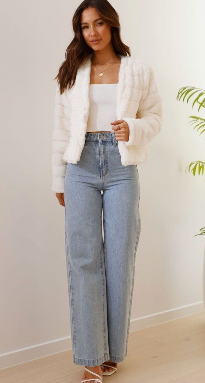 Women's Quilted Faux Fur Cropped Open-Front Evening Jacket