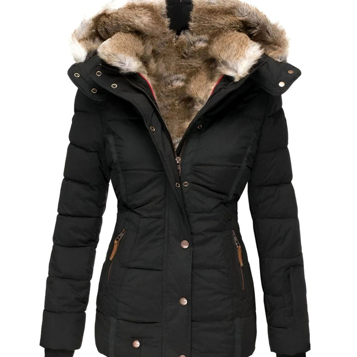 Women's Quilted Faux Fur Hood Insulated Puffer Jacket - Black