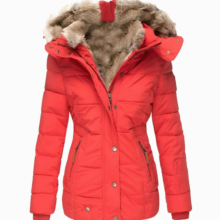 Women's Quilted Faux Fur Hood Insulated Puffer Jacket - Red