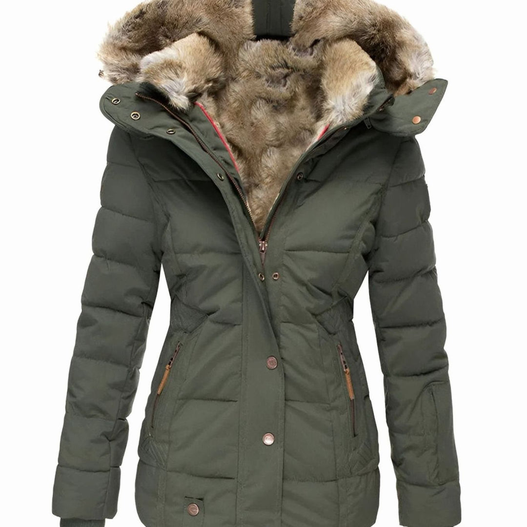 Women's Quilted Faux Fur Hood Insulated Puffer Jacket - Green