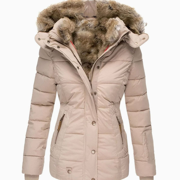 Women's Quilted Faux Fur Hood Insulated Puffer Jacket - Beige