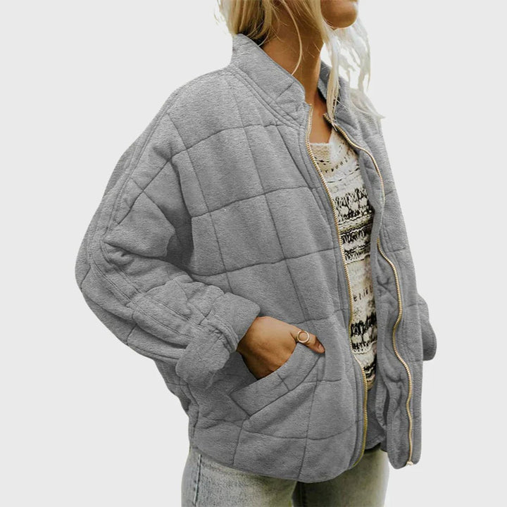 Women's Quilted Jacket Zip-Up Stand-Collar Puffer Coat - Gray