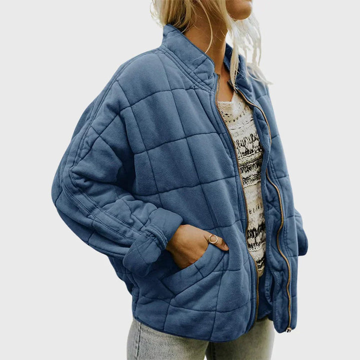 Women's Quilted Jacket Zip-Up Stand-Collar Puffer Coat - Blue