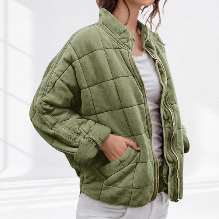 Women's Quilted Jacket Zip-Up Stand-Collar Puffer Coat - Sage Green