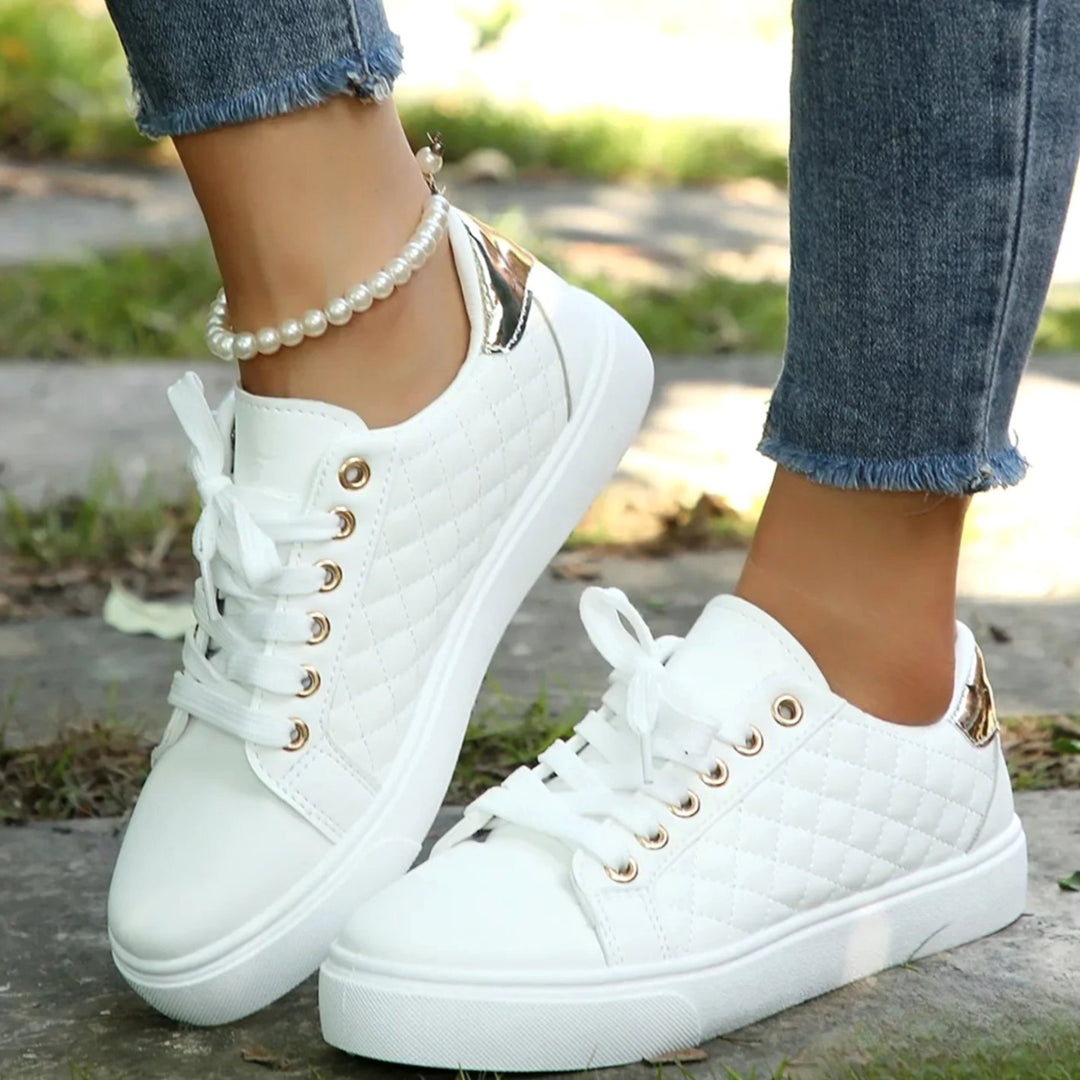 Women's Quilted Lace-Up Orthopedic Shoes Gold-Detail Sneakers