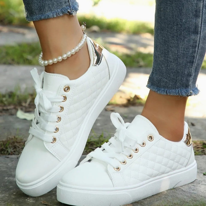Women's Quilted Lace-Up Orthopedic Shoes Gold-Detail Sneakers