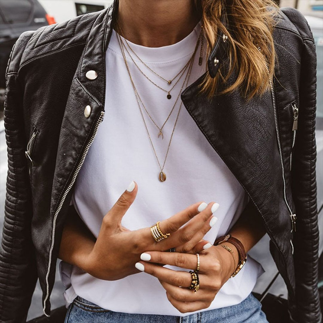 Women's Quilted-Sleeve Zip-Up Moto Leather Jacket