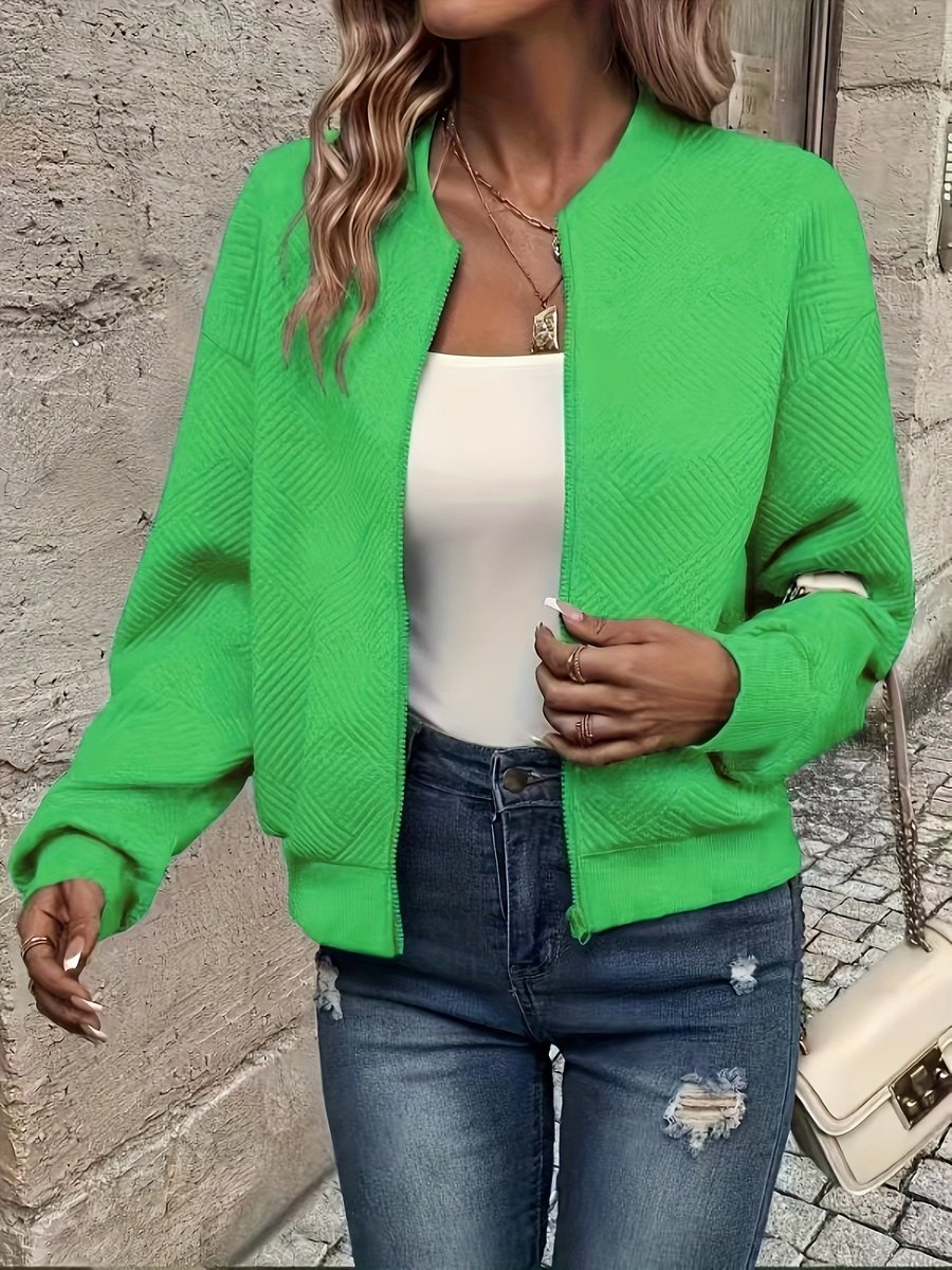 Women's Quilted Zip-Up Bomber Jacket Textured Lightweight
