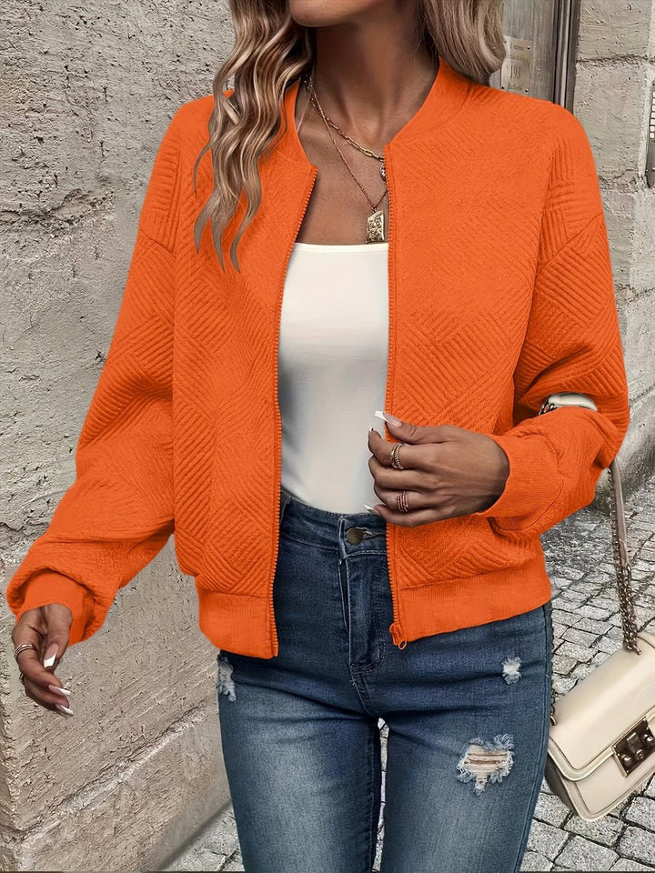 Women's Quilted Zip-Up Bomber Jacket Textured Lightweight - Orange