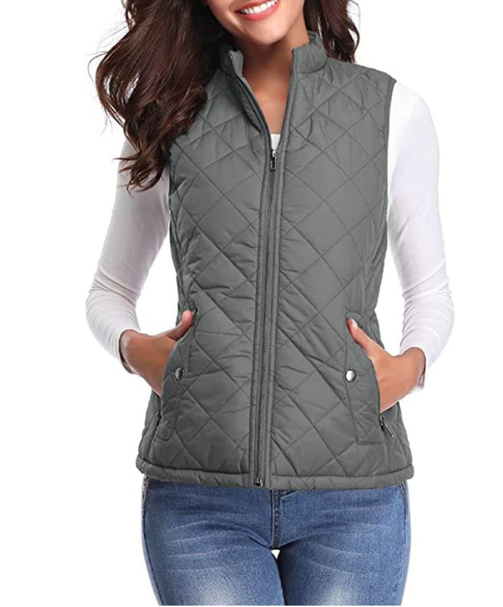 Women's Quilted Zip-Up Lightweight Puffer Vest - Gray