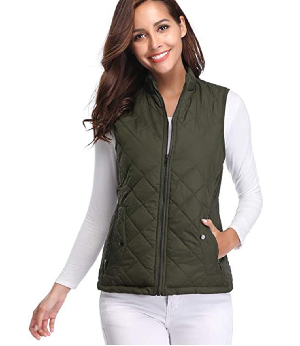 Women's Quilted Zip-Up Lightweight Puffer Vest - Olive Green