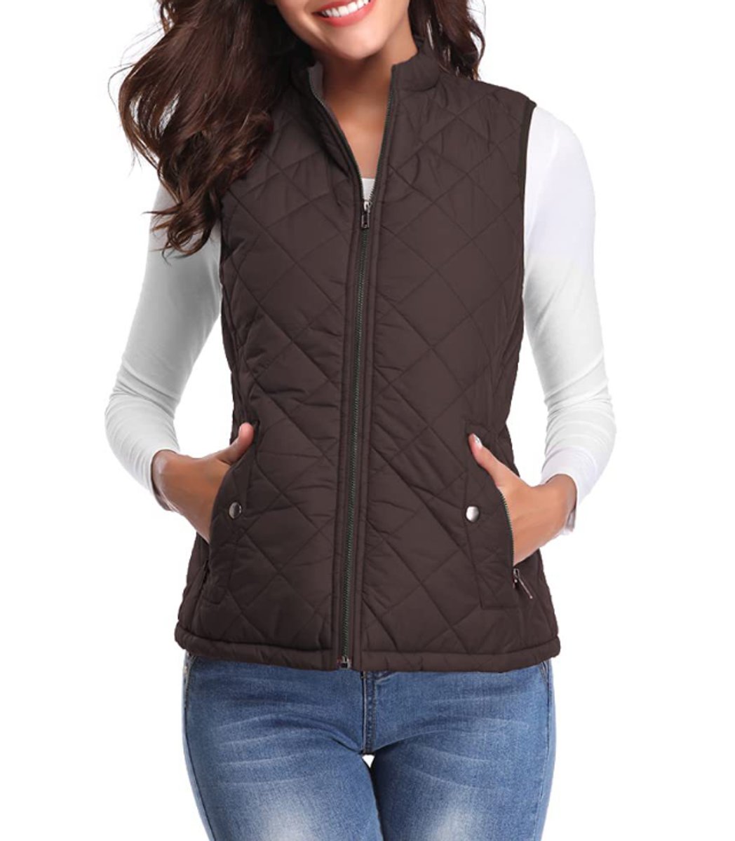 Women's Quilted Zip-Up Lightweight Puffer Vest - Brown