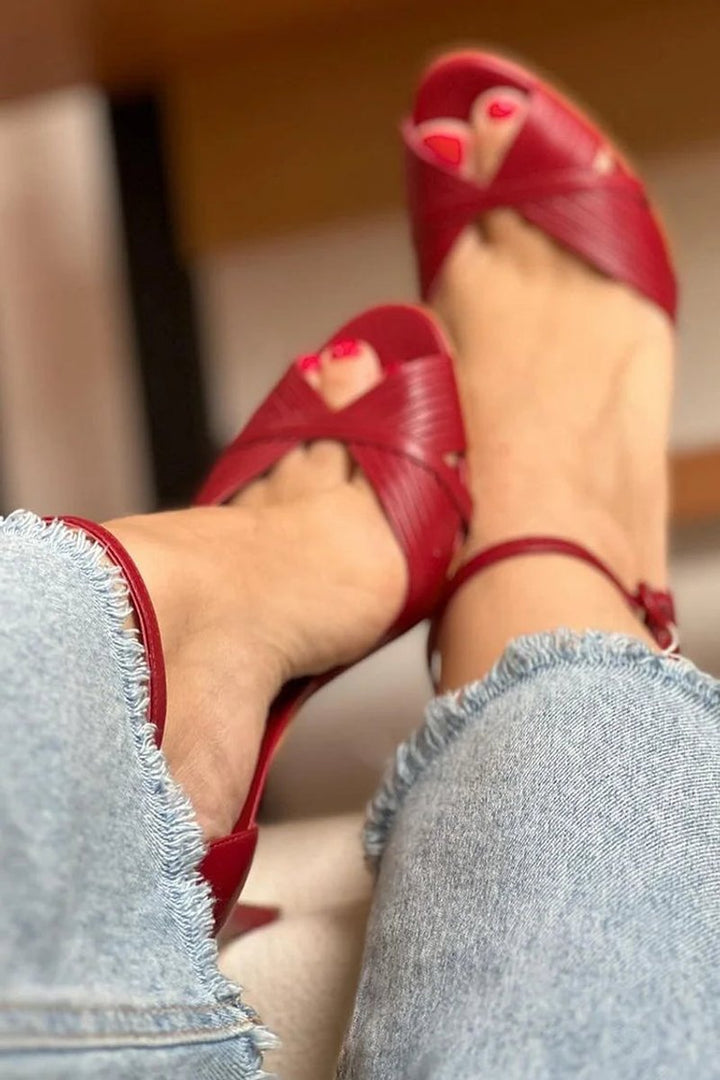 Women's Red Stiletto Heel Ankle Strap Comfortable Sandals