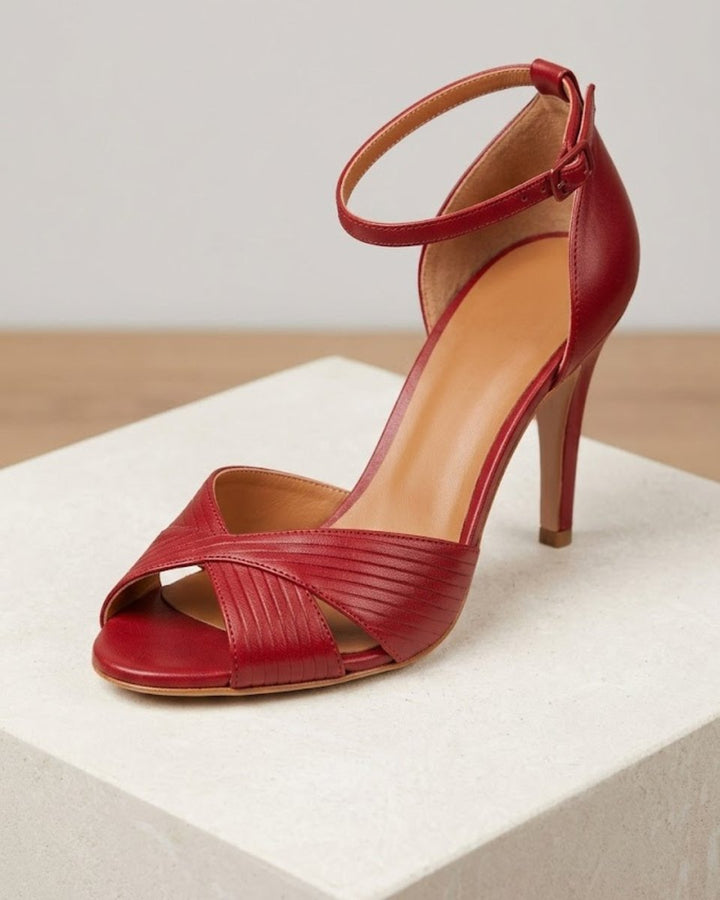 Women's Red Stiletto Heel Ankle Strap Comfortable Sandals