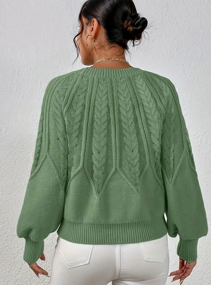 Women's Relaxed Cable-Knit Lantern Sleeve Pullover Sweater