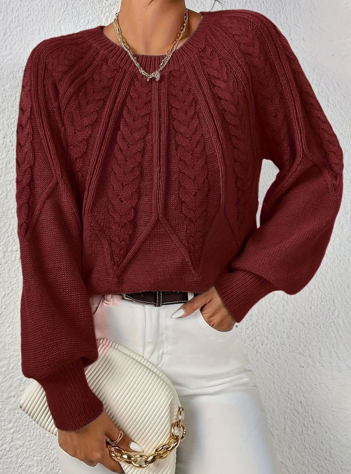 Women's Relaxed Cable-Knit Lantern Sleeve Pullover Sweater